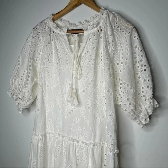 OPT Anthropologie One Pretty Time White Cotton Eyelet Midi Dress Size Small - Picture 5 of 13